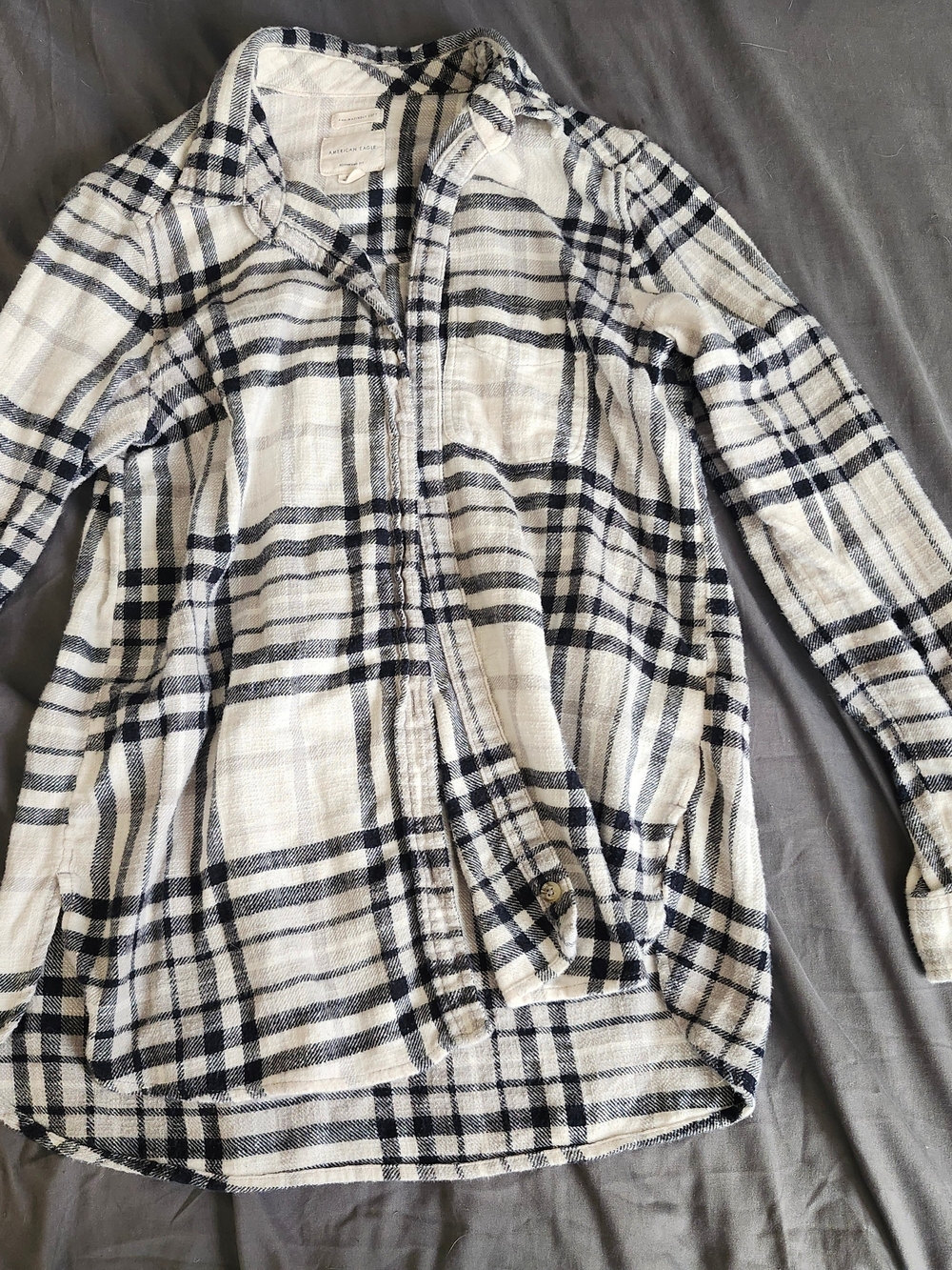 American Eagle Cream and Black Plaid Boyfriend Shirt